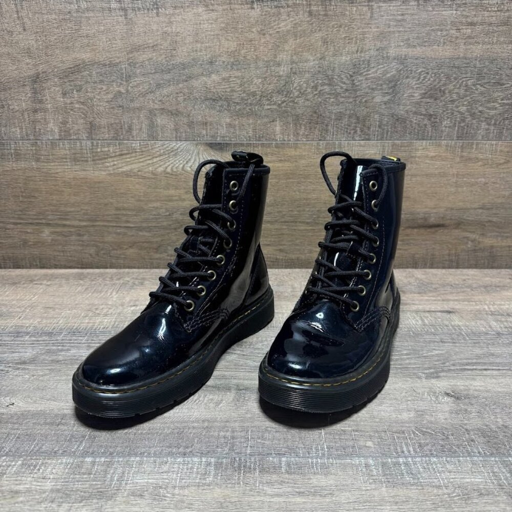 Dr Martens Zavala Black Patent Leather Combat Boots Women's Size 7